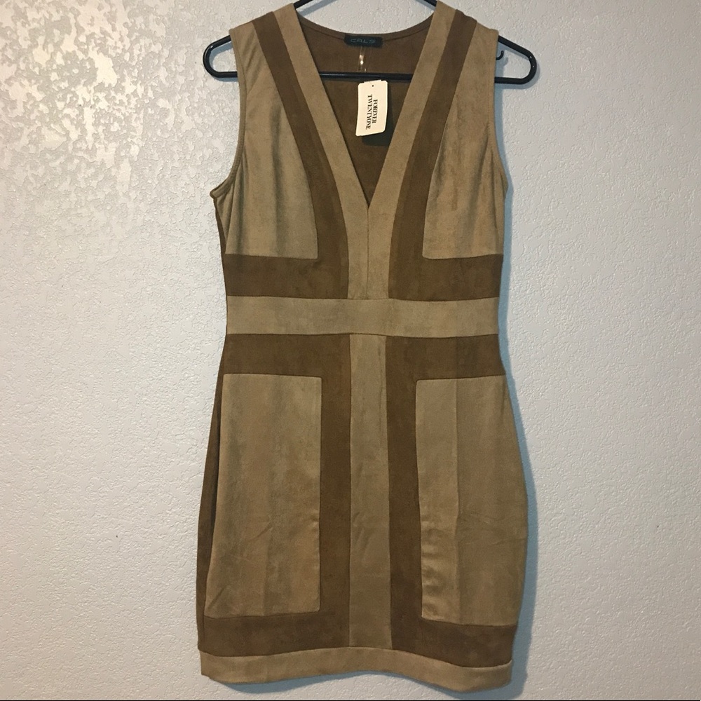 ✨NWT Brown Camel SuedeLike Bodycon Sleeveless Dress